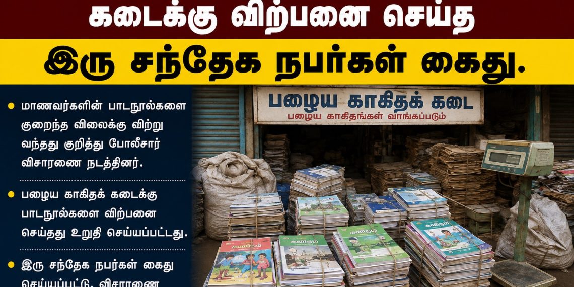 பாடநூல்களை பழைய காகிதக் கடைக்கு விற்பனை செய்த இரு சந்தேக நபர்கள் கைது.