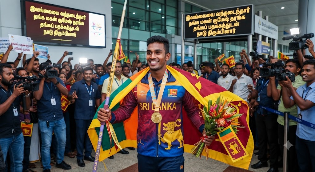 நாடு திரும்பினார் தங்கமகன் ருமேஷ் தரங்க