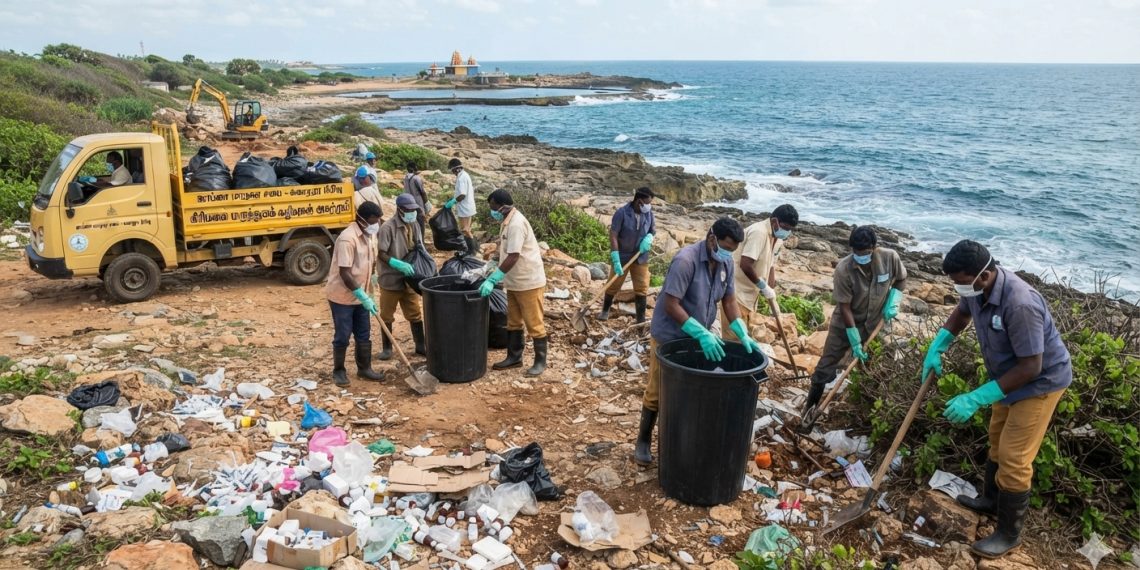 கீரிமலையில் கொட்டப்பட்ட ஆபத்தான மருத்துவக் கழிவுகள் அகற்றப்பட்டுள்ளன.
